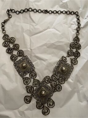 Vintage Heavyweight Silver Metal MOROCCAN Chain BELT O/S As-Is